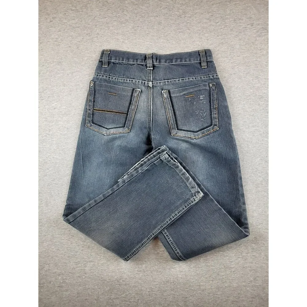 Vintage Y2K Phat Farm Boys Baggy Straight Jeans Sz 12 (26x26) Blue Faded Hip Hop